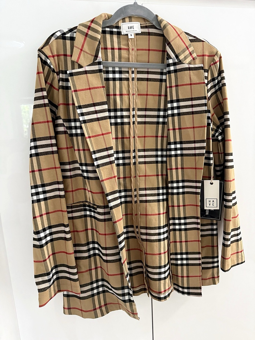 Have Tan Plaid Open Front Blazer Jacket